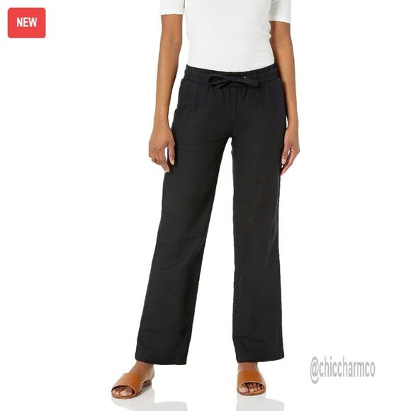 Pants - Linen Blend Wide Leg Pants Relaxed Fit Drawstring Casual Summer